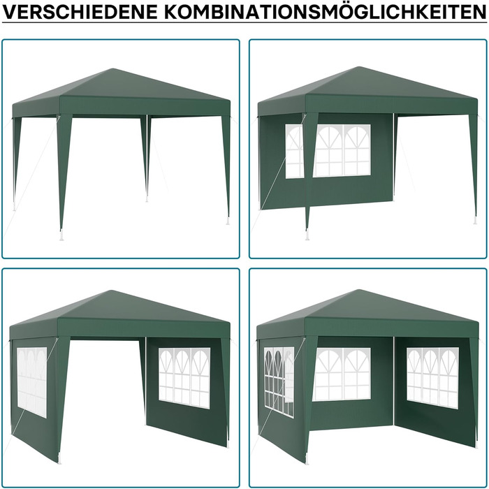 Павільйон Wiltec 3 x 3 м зеленого кольору з УФ-захистом 50, садовий павільйон зі знімними бортами, намет для вечірок з вікнами, наприклад, для тераси та фестивалю