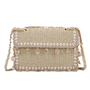 Літня пляжна сумка-тоут для жінок, плетена сумка для відпочинку з маленьким ланцюжковим клатчем, колір хакі