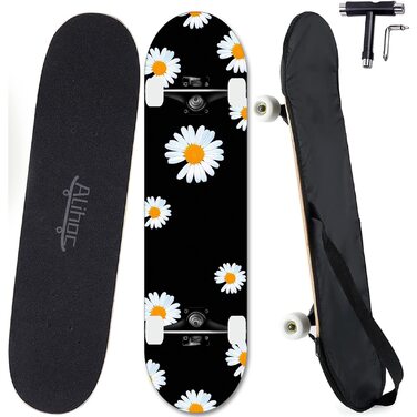 Дюймовий стандартний скейтборд, 7-шарова кленова дошка, підходить для дітей, підлітків, дорослих, початківців та професіоналів, максимальне навантаження 150 кг. Хризантема., 31-