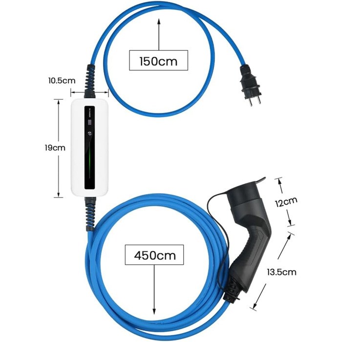 Кабель для зарядки astoneves типу 2, режим мобільного зарядного пристрою EV 2 Кабель для зарядки електромобіля 10/16 A з розеткою Schuko для стандартного електромобіля IEC 62196-2 (кабель 6 м, 220-240 В, макс. 3,6 кВт) (дисплей 10/16 A)