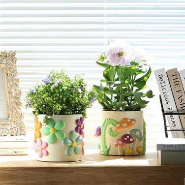 Барвистий квітковий горщик, милі унікальні кашпо для кімнатних рослин, вінтажні ретро еклектичні рослинні горщики з дренажем, сучасний бохо-горщик для домашнього декору, стильний подарунок для саду, зелений 12,5 см