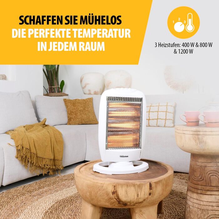 Інфрачервоний обігрівач Tristar KA-5129 галогенний 3 режими потужності коливальний макс. 1200 Вт, білий