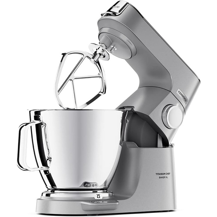 Кухонний комбайн Kenwood Titanium Chef Baker XL KVL85.004SI з вбудованими вагами, чашею 7 л, блендером та набором насадок (вінчик, гак, міксер), 1200 Вт, сріблястий