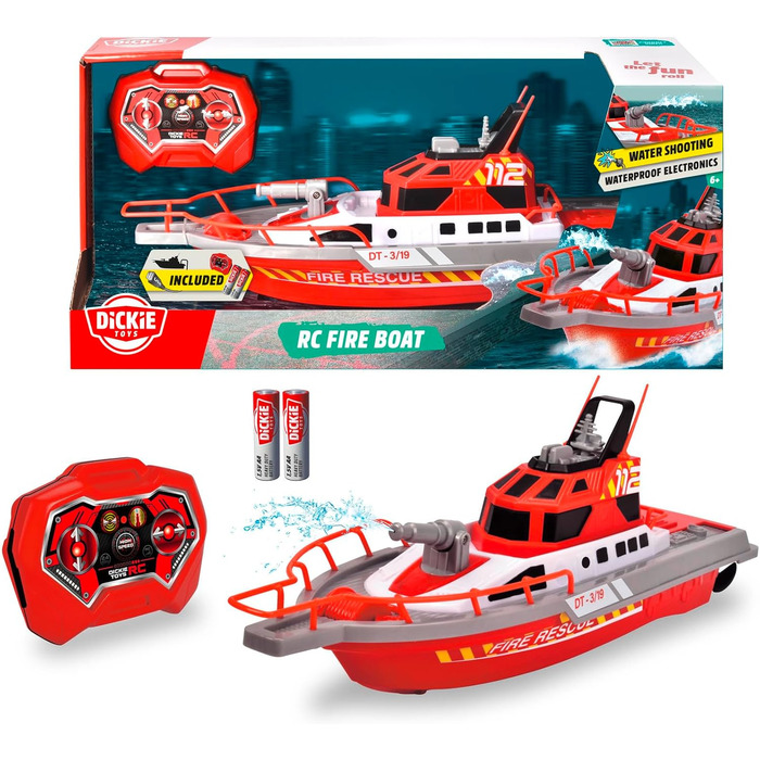 Човен на дистанційному керуванні з радіоуправлінням, пожежна команда, функція розбризкування води, 3 канали, 27 МГц, USB зарядка,