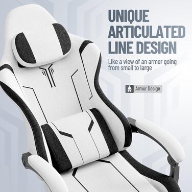 Геймерське крісло з поперековою опорою, ергономічне офісне крісло, регульована спинка, потовщена подушка, міцне ігрове крісло, висувна підставка для ніг, комп&39ютерне крісло з підлокітниками, поворот на 360, біле, 68 см x 68 см x 117 см, сірий