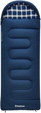 Спальний мішок KingCamp для дорослих, зимовий, фланелевий, компактний, 3-4 сезони, ковдра для кемпінгу, подорожей, наметів, походів, на вулиці, в приміщенні, від 4C до -15C/230 x 90 см Thicker Pro Navy-L-Zip