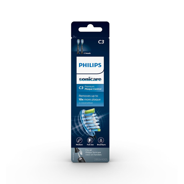 Оригінальна насадка для зубної щітки Philips Sonicare C3 Premium Plaque Control, HX9042/95, 2 шт. , чорна