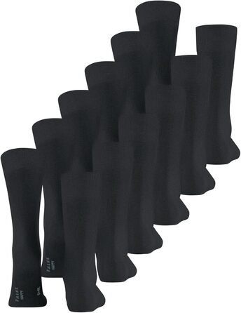 Чоловічі шкарпетки FALKE Happy, упаковка з 6 пар, дихаюча бавовна, посилені, міцні чоловічі шкарпетки, універсальний варіант для бізнесу та повсякденного життя, бавовняні шкарпетки, однотонні, мультипак з 6 пар, розмір 43-46, чорний 3000