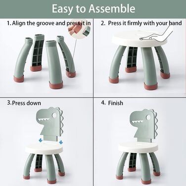 Дитячий стільчик Balama з пластику, дизайн динозавра, зелений, висота сидіння 25,3 см, для використання в приміщенні та на вулиці, без BPA, міцний та легкий