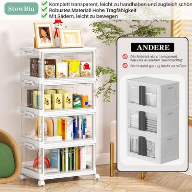 Коробки для зберігання з кришками 4-ярусні штабелювані пластикові коробки, прозорі об&39ємом 23 л, великі контейнери-органайзери для спальні, вітальні, ванної кімнати, 4 яруси та 1 кришка, 23 л/ярус, 4-ярусні