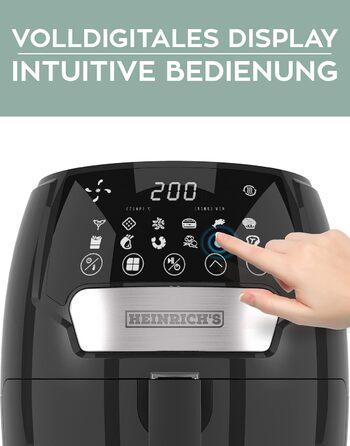 Фритюрниця HEINRICHS з цифровим світлодіодним дисплеєм РК-дисплей сенсорний дисплей, 12 програм 1500 Вт гаряча фритюрниця без олії Фритюрниця Функція таймера фритюрниці (3.7 л, сенсорний) 3.7 л сенсорний