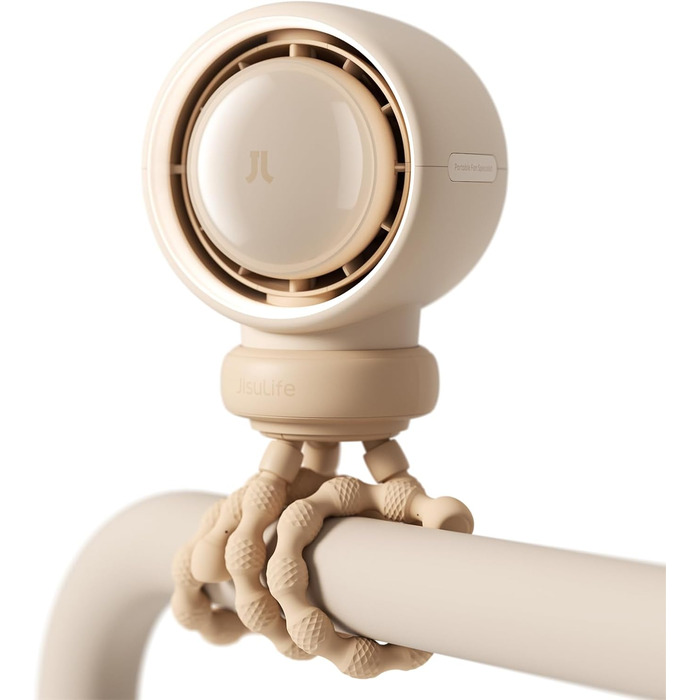 Портативний вентилятор для коляски JISULIFE, маленький вентилятор, що працює від батарейок, 5 швидкостей, технологія очищення та покращення повітря, без лопатей, безпечний для їжі - коричневий