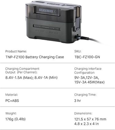 Зарядний пристрій TILTA NP-FZ100, портативна зарядна станція, 4K, макс. 45 Вт, сумісний із Sony та більшістю акумуляторів NP-FZ100, зелений TBC-FZ100-GN TBC-FZ100-GN TG