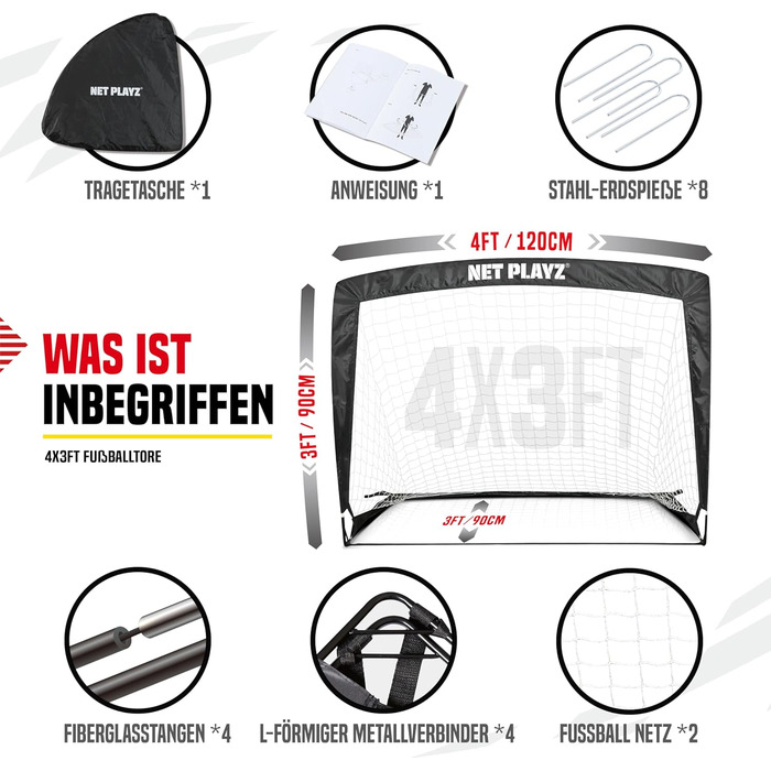 Набір футбольних воріт з 2 предметів - 120 x 90 x 90 см - Розкладні футбольні ворота для саду - Складані футбольні ворота для всіх вікових груп (2 предмети)