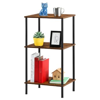 Високий дерев&39яний журнальний столик з 3 полицями для вітальні, великий простір для зберігання речей, журнальний столик в індустріальному стилі з дерева та металу, вузька тумбочка для ліжка, що економить місце, для кімнат, спальні, офісу, коричневий