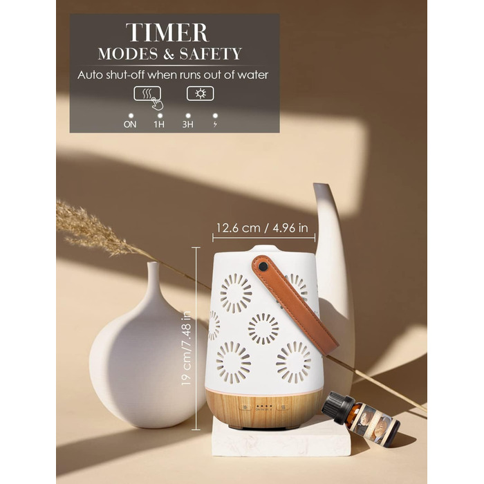 Керамічний аромадифузор SALKING, бездротовий акумуляторний дифузор для ефірних олій, портативний бездротовий ароматерапевтичний дифузор з акумулятором, ароматична лампа з автоматичним вимкненням для йоги в домашньому офісі, 180 мл