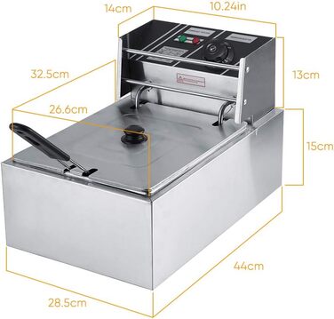 Фритюрниця з нержавіючої сталі 6 л, електрична фритюрниця Комерційна фритюрниця з кошиком для смаження Ручка проти горіння для домашнього харчування Картопля фрі Смажена курка 2200 Вт 44x28.5x28 см