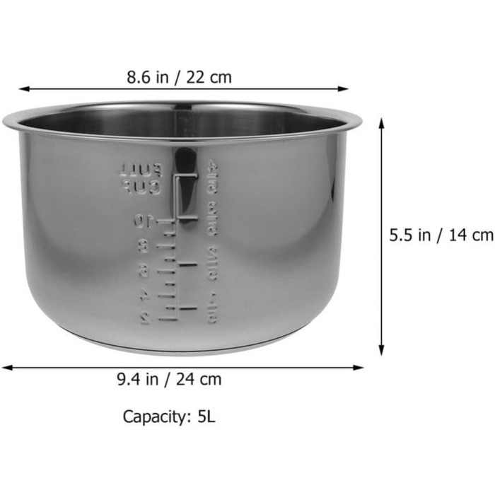 Заміна горщика для рисоварки HOLIDYOYO Вставка каструлі з антипригарним покриттям 5 л рисоварки Внутрішня каструля Потужність Контейнер для рису Посуд з нержавіючої сталі Електрична плита Аксесуари