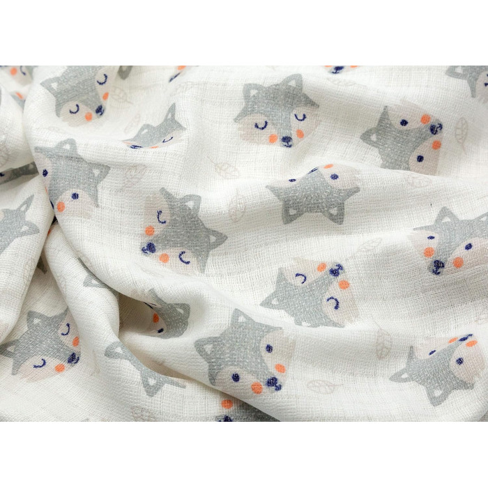 Муслінові серветки Clever Kids упаковка 5 лисичка світло-сіра та зірочки Oeko-TEX подвійне плетіння 70x80 серветки для відрижки (л