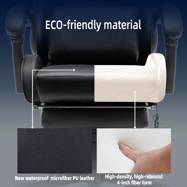 Ергономічне ігрове крісло з масажною поперековою подушкою, офісне крісло для ПК в гоночному стилі зі штучної шкіри, ігрове крісло з підлокітниками, вантажопідйомність до 159 кг, чорний колір