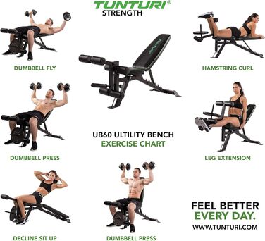 Регульована силова лава Tunturi UB60 / Тренувальна лава / Похила лава / Універсальна лава з опорою для ніг