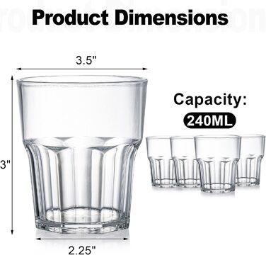 Пластикові стакани для води Tebery 8 х 250 мл, стакани для віскі, пластикові стакани для коктейлів, стакани для пиття з акрилового