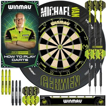 Набори WINMAU Michael Van Gerwen MvG доступні з мішенями для дартсу, шафами, рамками, дротиками та аксесуарами.