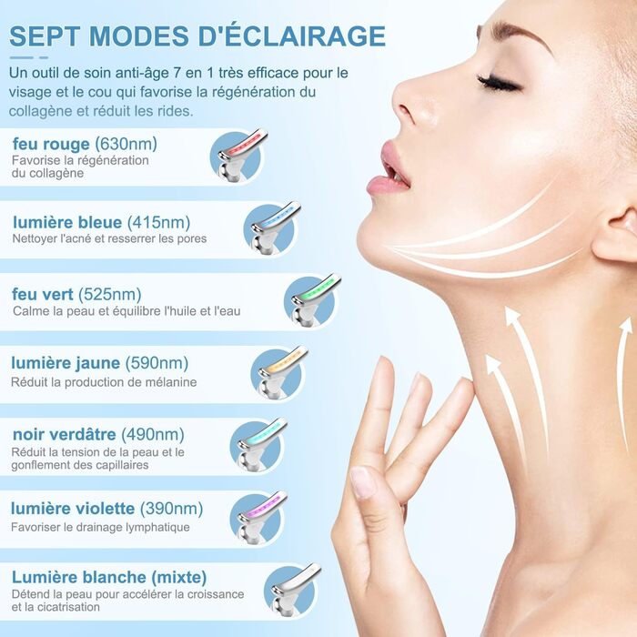Масажер для обличчя проти зморшок ChapStick, 7 кольорів для обличчя проти зморшок, 3 режими для підтяжки шкіри шиї, електричний масажер для обличчя 45C EMS Gua Sha, підтяжка та ліфтинг