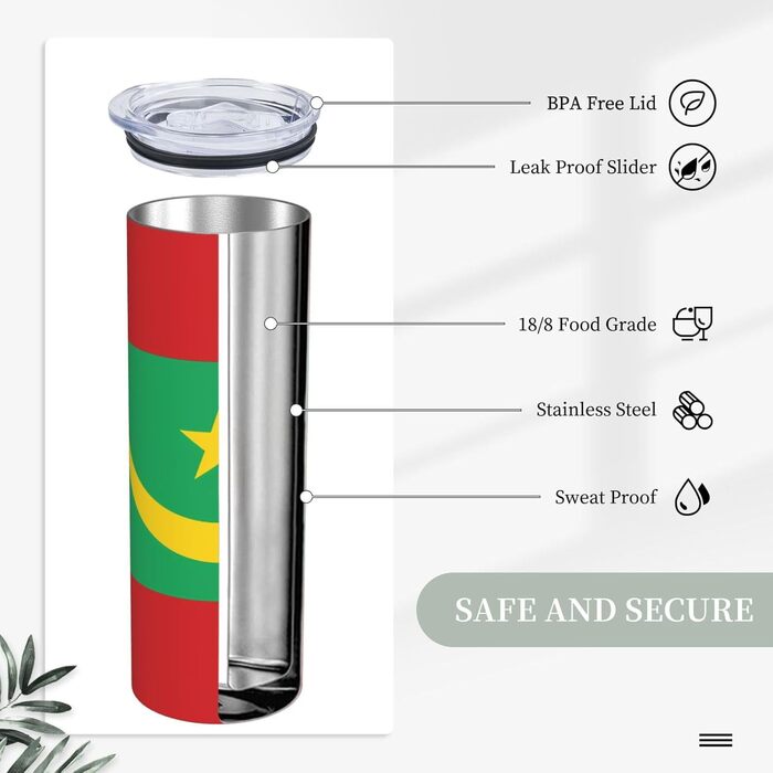 Кухоль з прямою трубочкою, дизайн мавританський прапор, друкований, дорожній кухоль, підходить для кемпінгу, офісу та дому, 590 мл