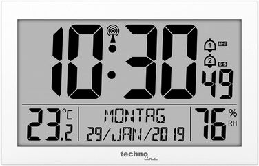 Радіокерований настінний годинник Technoline WS8016 WS 8016 з дисплеєм температури, пластиковий, маленький 22,5 x 14,3 x 2,4 см (білий, в комплекті з радіокерованим настінним годинником)