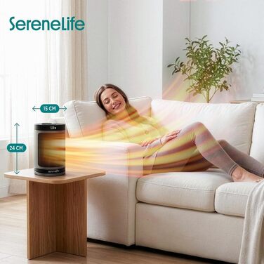 Керамічний обігрівач SereneLife 1500W PTC, безшумний та енергоощадний, WiFi термостат з пультом керування, осциляція 70, сірий