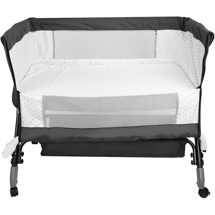 Дитяче ліжечко 3-в-1, дитяча колиска та дорожнє ліжечко, 4-рівневе регулювання висоти дитячого ліжечка, відкидне крісло, ліжечко, колиска для дітей вагою до 25 кг - 104 x 52 x 100-110 см - чорний колір