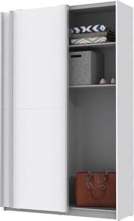 Біла багатофункціональна шафа, сучасна, 2-дверна з полицями, шафа з розсувними дверима, вішалка для пальто, дерев&39яний композит, матово-білий колір, 120 см завширшки x 42 см завглибшки x 190,5 см заввишки. Біла матова багатофункціональна шафа, окремий б