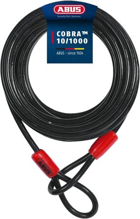 Трос ABUS Cobra 10 Loop - сталевий трос із пластиковим покриттям - захисний для велосипедних та мотоциклетних аксесуарів - довжина 10 метрів, товщина 10 мм, 1000 см, чорний/червоний