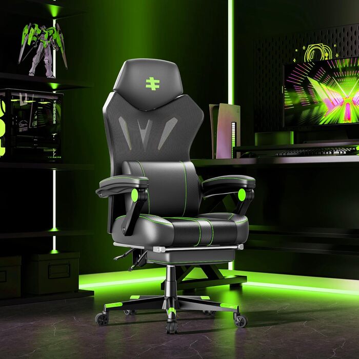 Ергономічне ігрове крісло Seenda GCP-25 з масажем офісне крісло з високою спинкою, кутом нахилу 135, з підставкою для ніг, з повітропроникною сітчастою тканиною та вантажопідйомністю 150 кг, безшумними колесами для використання на столі