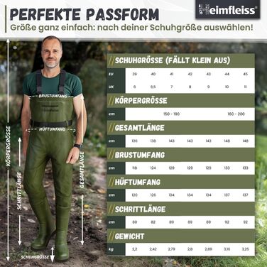 Чоловічі водонепроникні вейдерси з чобітьми Heimfleiss Унісекс нейлонові рибальські штани з аксесуарами Нековзні рибальські штани для риболовлі або чищення ставка Вейдерси, Штани для ставка, Рибальські штани, Розмір взуття 45, Зелені