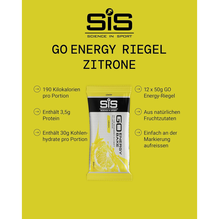 Енергетичні батончики Science in Sport GO Energy Bakes 50 г, 12 шт., лимон - смачні вуглеводні батончики з 30 г вуглеводів, постачальники енергії для силових тренувань