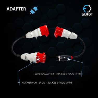 Зарядний кабель EVEXPERT Type 2 Schuko, Eveline Max I/II, 3,7-22кВт Smart EV зарядний пристрій та мобільна зарядна станція для еле