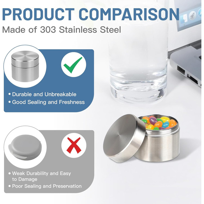Герметична коробка Lalago 50 мл з нержавіючої сталі, бляшанка для чаю з нержавіючої сталі, коробка для таблеток, каністра для чайного листя, бляшанка для кави, портативна міні-коробка, портативна міні-коробка для ділових поїздок, подорожей, домашнього офі