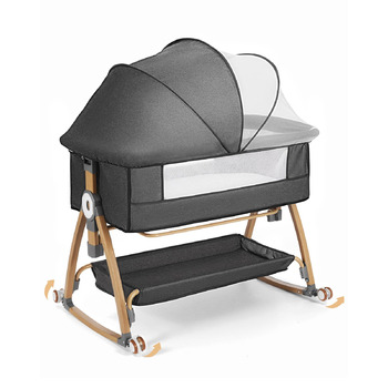 Дитяче ліжко COMOMY 3-в-1, дитяче ліжечко, дитяча колиска на колесах, включаючи матрац та москітну сітку, регулювання висоти в 6 напрямках