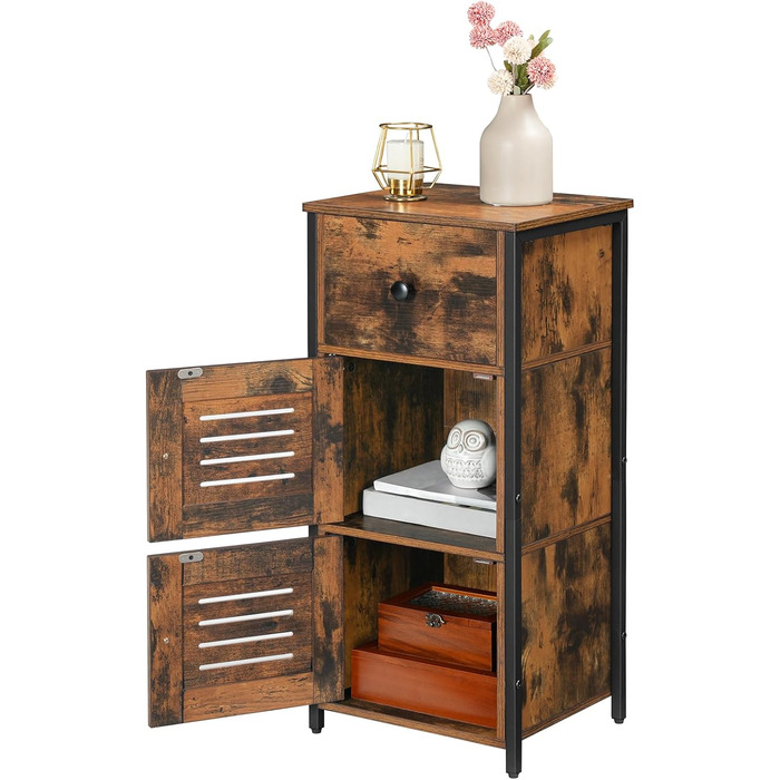 Сервант HOOBRO з шухлядою, комод у вінтажному стилі, регульована полиця, невелика телефонна шафка, для вітальні, спальні, (30 x 34 x 75 см) темно-коричневий та чорний EBF15CW01G1