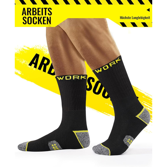 Пар чоловічих робочих шкарпеток, посилені термошкарпетки з підкладкою, дихаючі функціональні шкарпетки з комфортною манжетою, довгі робочі шкарпетки розмір 43-46, чорні, 10