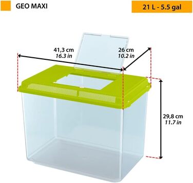 Пластиковий акваріум Ferplast для риб GEO Maxi Tank 21 л, контейнер для дрібних тварин, акваріумів, тераріумів, комах, черепах, міцний пластик, вентиляційна решітка, 41,3 x 26 x h 29,8 см, зелений
