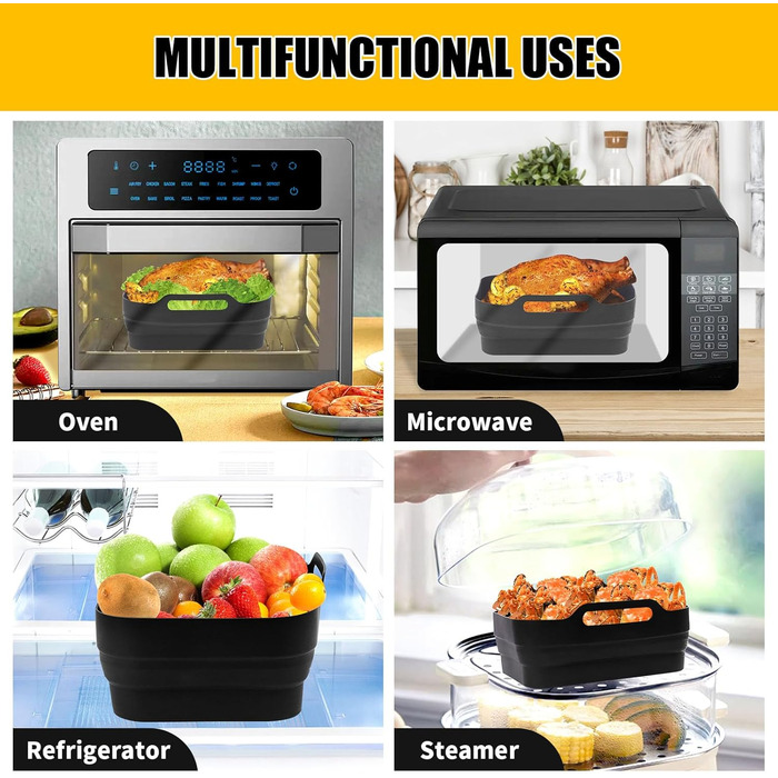 Аксесуари для фритюрниці з силіконовою формою 8 шт. , багаторазові складні аксесуари для фритюрниці Силіконова вставка, силіконова каструля для фритюрниці для AF400EU, мікрохвильова піч, духовка (чорна)