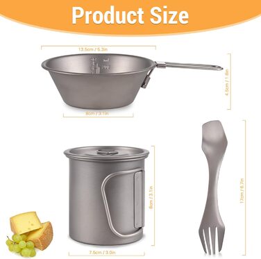 Портативний кемпінговий посуд Doorslay, титанова чашка, чаша Spork, набір із 3 предметів, набір для кави на відкритому повітрі, набір для пікніка, складний для кемпінгу, походів