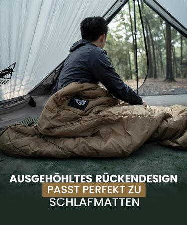 Спальний мішок OneTigris 200 x 85 см, ковдра на 3 сезони, спальний мішок UL 1.0 кг для кемпінгу, походів, активного відпочинку на свіжому повітрі, OD зелений