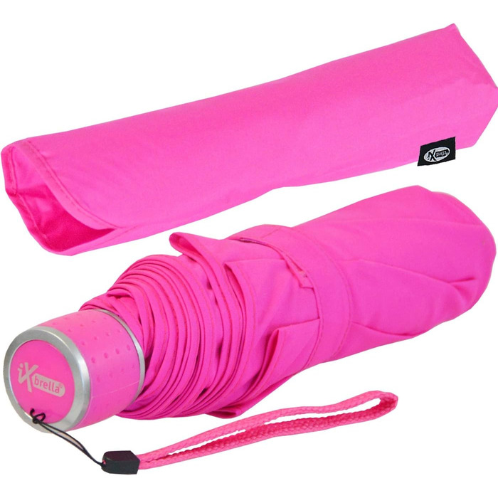 Жіноча складна парасолька з великим дахом - екстра світлий - неоново-рожевий