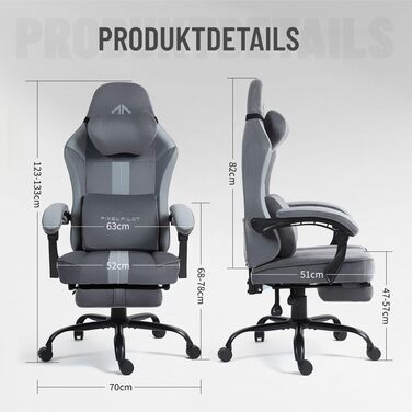 Ергономічне ігрове крісло PixelPilot Дихаюча тканина Ігрове крісло з підставкою для ніг, підголівником та поперековою опорою, ігрове ПК-крісло з широким сидінням, офісне крісло вантажопідйомністю 150 кг (Nebula I, сірий) Grey Nebula