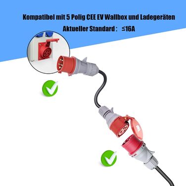 Перехідник CEE з вилки 32A на розетку 16A із захисною кришкою, 3-фазний 5-контактний роз&39єм CEE для зарядного пристрою електромобілів, промисловий P34542