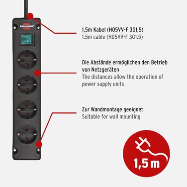 Розеткова планка Brennenstuhl Bremounta 4-місна з вимикачем (розетка на кілька розеток з кутом нахилу 90 градусів, штепсельна план